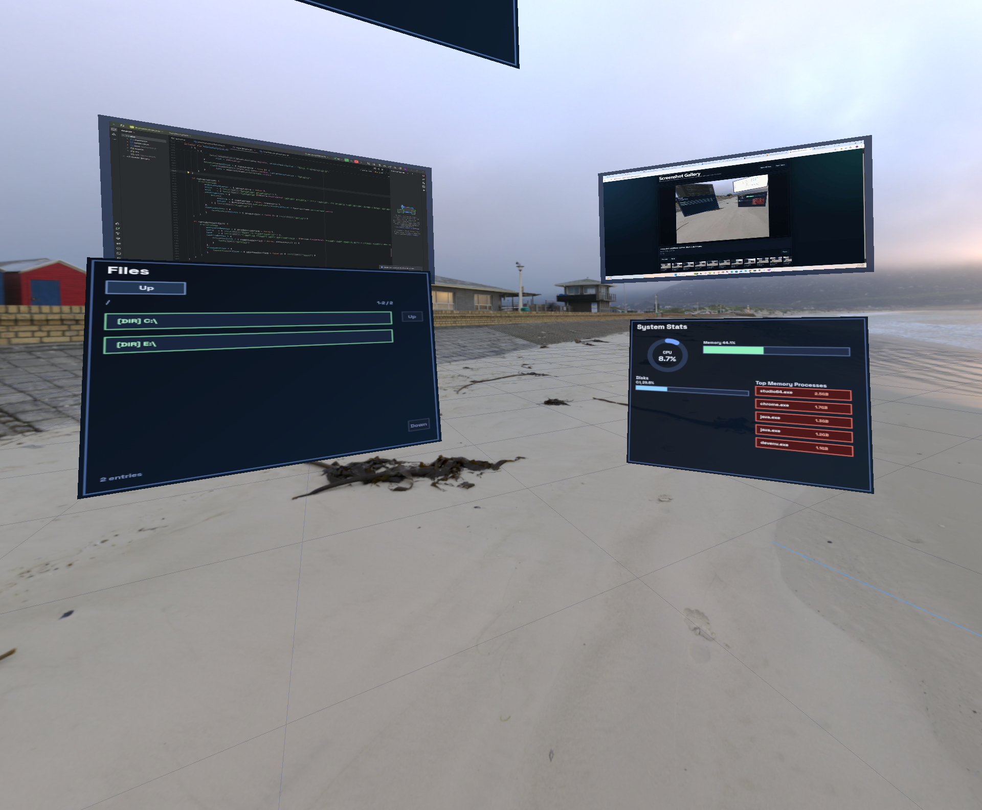 EtherWaver VR — real applications floating in a virtual workspace