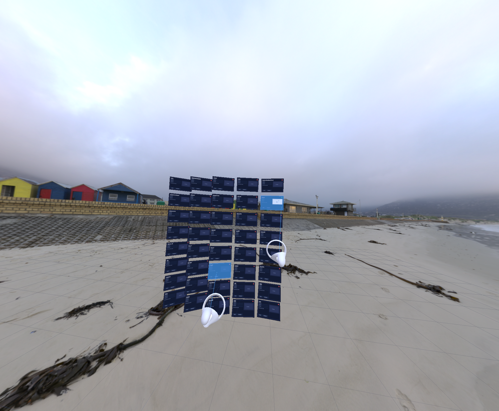 EtherWaver VR — virtual windows floating on a beach